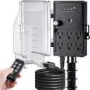 SURAIELEC Outdoor Power Stake Timer Waterproof, 100FT Wireless Remote Control, Photocell Dusk to Dawn Timer, 6 Electrical Outlets, 6FT Extension Cord, for Halloween Decoration, Outdoor Lights, Garden