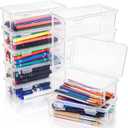 12 Pack Clear Pencil Box, Small Plastic Pencil Case with Lid, Storage Boxes Bulk Stackable Design, Durable Office Supplies Organizer for Crayon Pencil, Craft, Brush