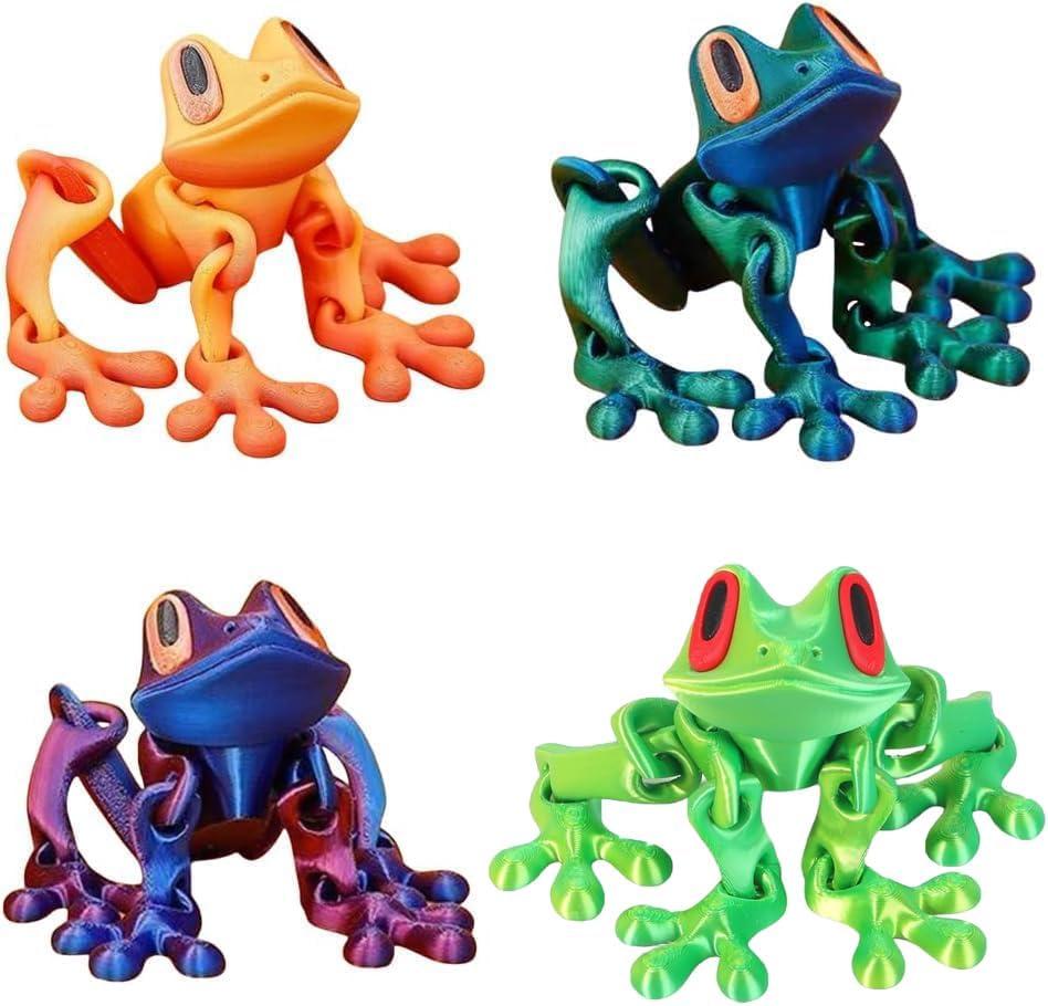 3D Printed Magnetic Frog, 2025 New 3D Printed Frog Fridge Magnets, Realistic Jointed Jumping Frogs ModelMovable Joint Frog Toy Model, Frog Refrigerator Magnets Decor, for Home Office Deco4pcs