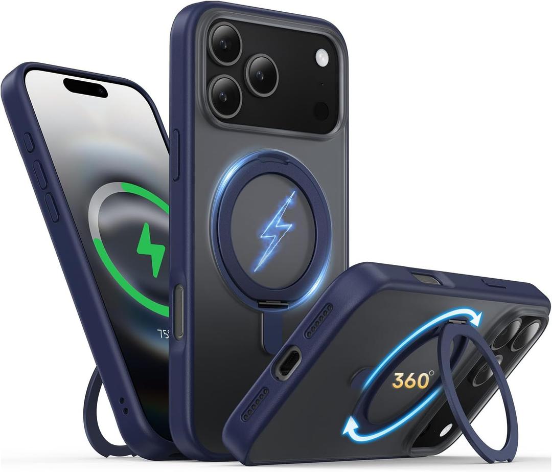 for iPhone 17 Pro Case 6.3-Inch with Magnetic 360 Ring Stand Compatible with MagSafe Frosted Matte Shockproof Protective Phone Cover 6.3" 2025, Blue