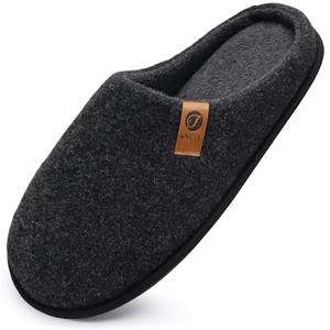 ONCAI Men's House Slippers Size 9 Memory Foam Cotton-Blend Slip-On Pantuflas Hombres Warm Cozy Scuff Home Felt Black Bedroom Shoes with Wide Width Indoor/Outdoor Washable Rubber Soles