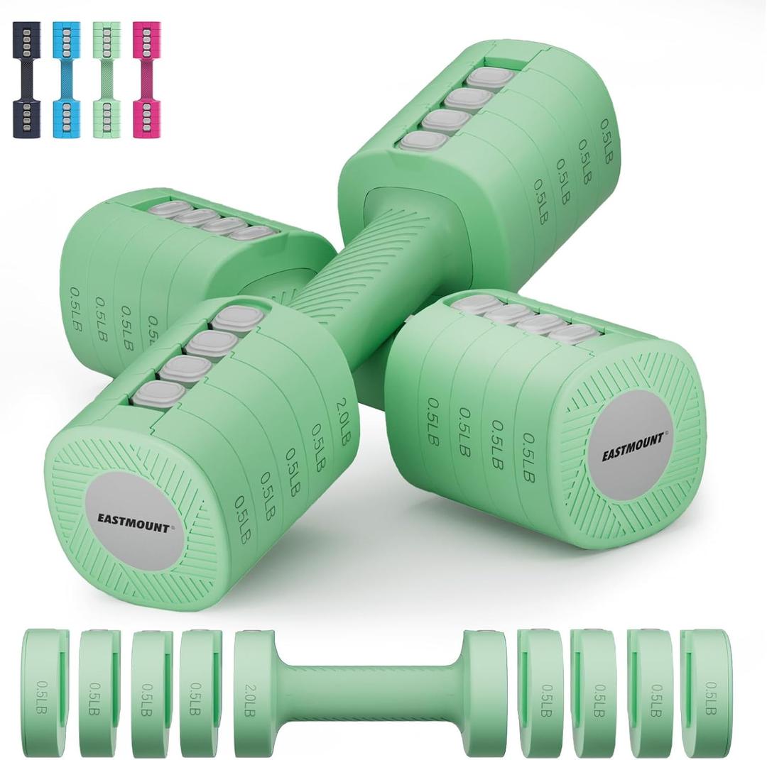 EAST MOUNT Adjustable Weight Dumbbells Set of 2, 8 in 1 Hand Weights for Women 2lb/3lb/4lb/5lb/6lb Dumbbell Weights Set 12 lbs/Pair Hand Weights for Home Office Gym Workout