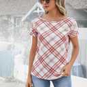 Summer Short Sleeve Shirt for Women Tops Dressy Business Casual Crewneck Blouse Slim Fit (L)