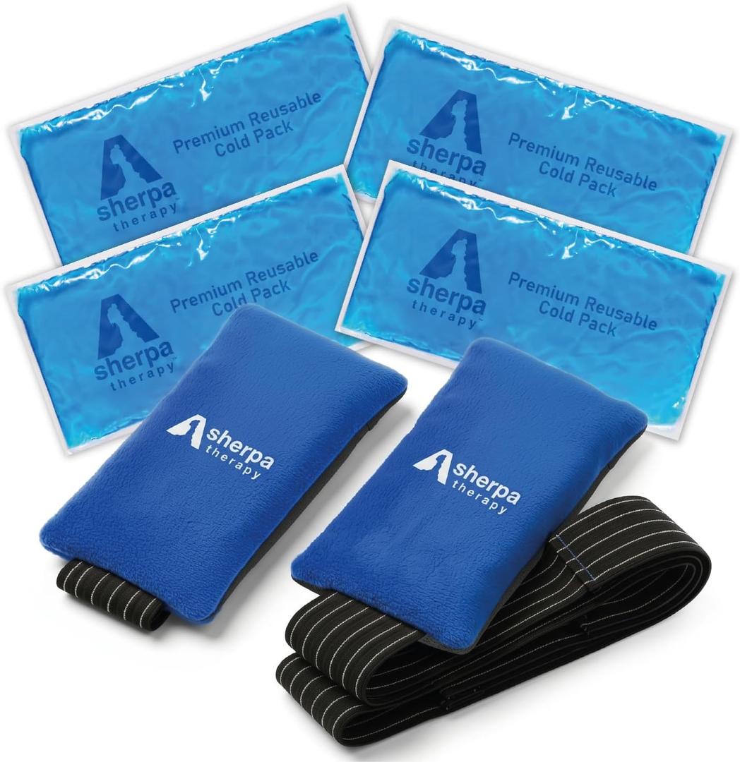 4PK with Straps Flexible Gel Ice Packs for Injuries Reusable - Gel Ice Pack Cold Compress for Knee, Back, Neck, Wrist, Hand, Elbow, Ankle Pain Relief - 9.5" x 4.5"