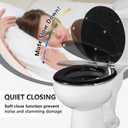 Angol Shiold Glitter Toilet Seat Molded Wood Round Toilet Seat with Quietly Close and Quick Release Hinges, Easy to Install also Easy to Clean (Round 16.5'', Black)