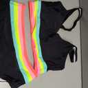 popvil Womens High Waisted Bikini Sets Two Piece Neon Tummy Control Swimsuit 2026 Sporty Rainbow Bathing Suit (Black, M)