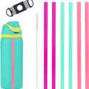 2 x 6pcs Replacement Straws with Scale for Owala FreeSip Water Bottles 14/16/19/24/32/40oz, Colored Plastic Reusable Tumbler Straw with Cleaning Brush & Cutting Tool (Purple, light green, pink)