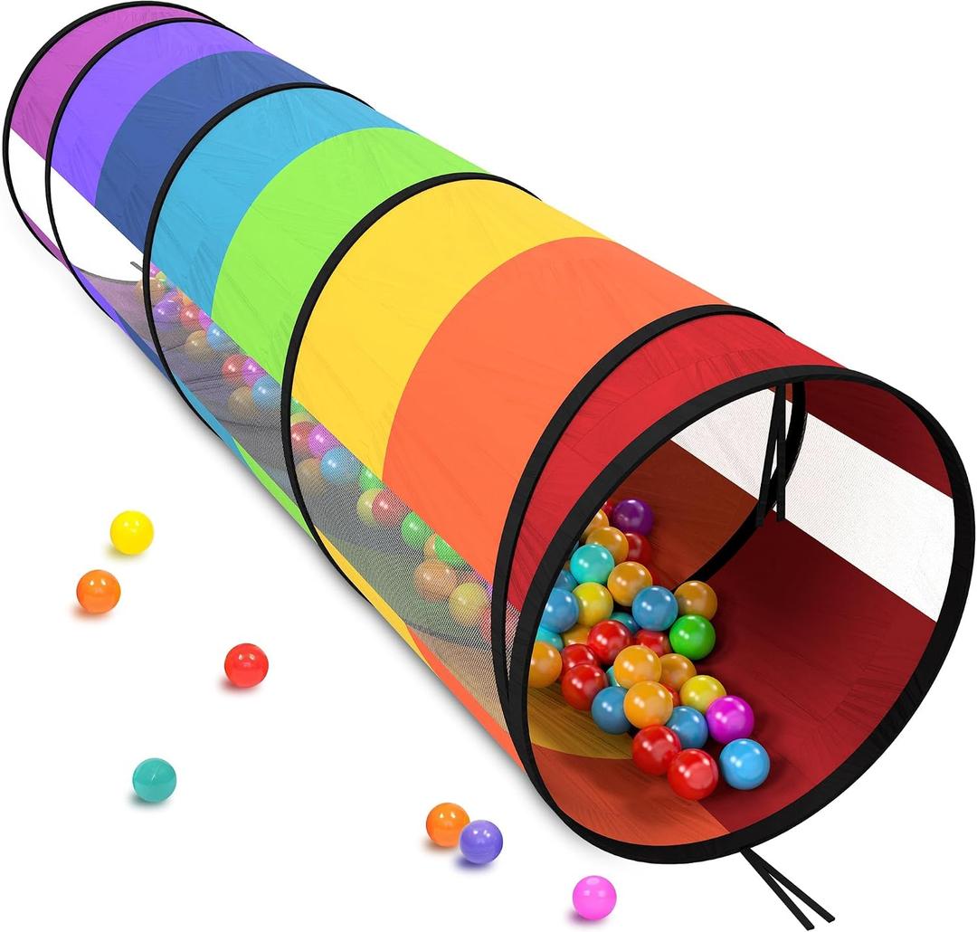 Extra-Large Play Tunnel for Toddlers 1-3 Years Pop-Up Baby Crawl Tube, Sensory Activity, Indoor & Outdoor Kids Toy, Collapsible for Easy Storage, Rainbow