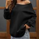 ELLEVEN Womens Off Shoulder Sweatshirt, Casual Long Sleeve Pullover Tops with Pockets (Black, S)