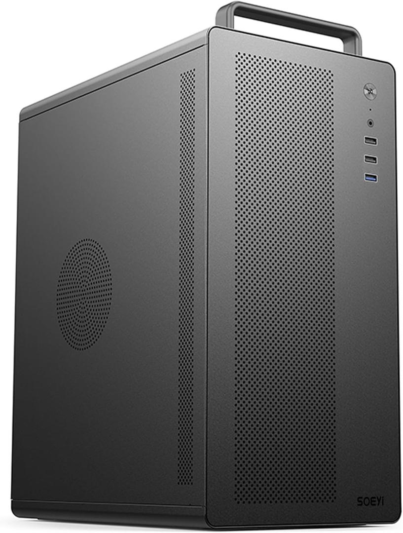 V281 Micro ATX/ITX Computer Case,Multifunctional Pc Case with Handle, Spcc Side Panel Business case, Support 300mm GPU 165mm CPU Cooler (Black)