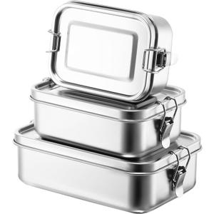 Umigy 3 Pcs Stainless Steel Food Containers 550/850/1000ml Metal Bento Lunch Box Stainless Steel Food Storage Containers, Lockable Clips to Leak Proof, Reusable Dishwasher Snack Boxes for Work