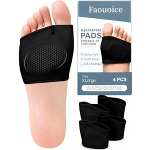 2 Pairs Metatarsal Pads - Gel Ball of Foot Cushions for Women & Men, Washable & Breathable Foot Pads Insoles Ball Pain Relieve for Mortons Neuroma, Metatarsalgia & Bunions, Fit High Heels,Black XLarge