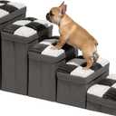 Dog Stairs with Storage, 5-Step Chessboard Plaid Handcrafted Dog Steps for Small Medium Dogs Cats, Folding Sturdy Pet Stairs Climbing Bed or Sofa, Grey (39"×13.4"×20.5")