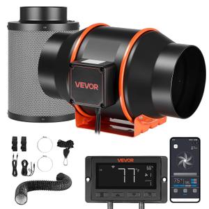 VEVOR Inline Duct Fan Kit Carbon Filter, 402 CFM 6 inch EC Motor Exhaust Ventilation Fan with 10-Speed, PWM Controller, App Control, Timer, Cooling System for Grow Tent, Indoor Gardening, Hydroponics