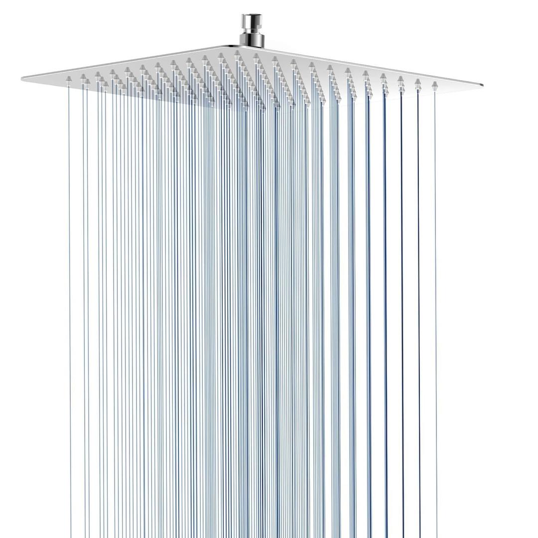 High Pressuer Square Rain Shower Head, Ultra Thin, SUS304 Stainless Steel, Universal Any Decorative Style, All Metal Rainfall Shower Head, Brushed Gold, 2.5 Gpm, 12 inch