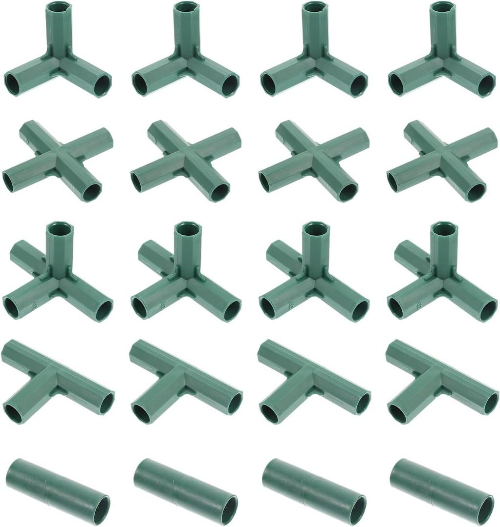 20Pcs 16mm Greenhouse Frame Connector, 5 Types Stable Gardening Pipe Fitting for Plant Support, Tomato Trellis Brackets, Joint for Stakes & Tubes