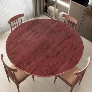LUSHVIDA Round Waterproof Table Cover Elastic Vinyl Fitted Tablecloth Elastic Edged Plastic Table Cloth (Mahogany, Best for Up to 45"-56" Round)
