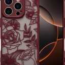 XIZYO for iPhone 16 Pro Case, Floral Rose Cute Phone Case for Women Girls Burgundy Aesthetic Pattern Print Slim TPU Bumper Shockproof Protective Cover for iPhone 16 Pro 6.3 Inch, Red