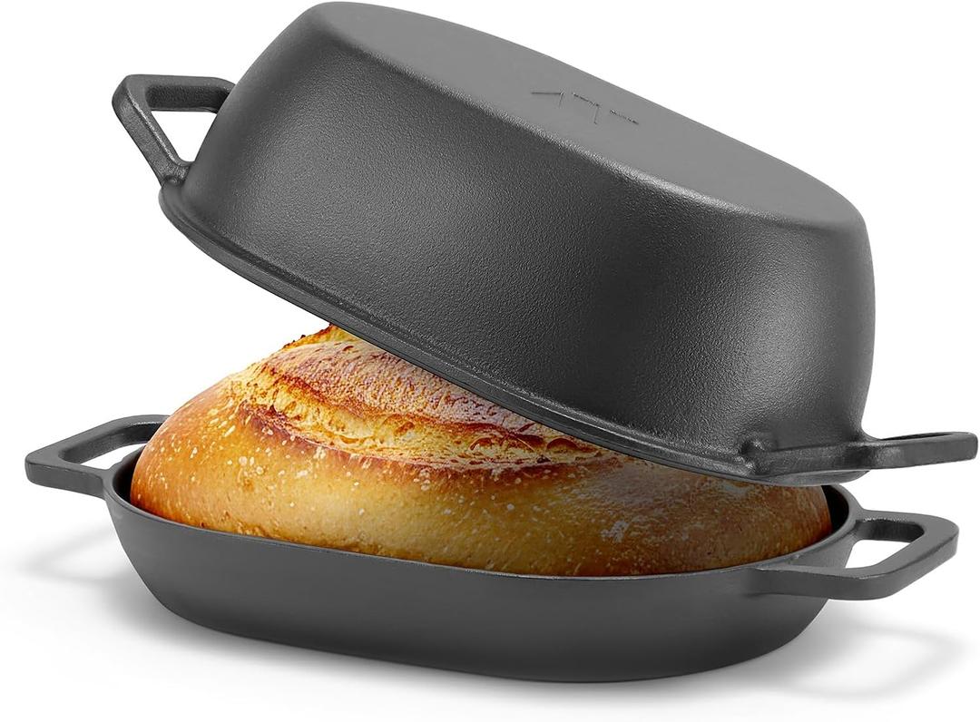 12"x8" Oval Cast Iron Dutch Oven for Bread BakingPre-Seasoned Combo Cooker with Lid, Perfect for Sourdough, Artisan Loaves & Family Meals,5 Qt