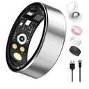 Smart Ring for Women Men, Health Tracker with Heart Rate/Blood Oxygen/Blood Pressure/Sleep Monitor/Step Counting, IP68 Waterproof Fitness Ring, No App Fees (Silver, 8#)
