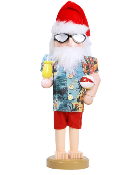 Joliyoou Christmas Nutcracker Figures, 14 Inch Wooden Nutcracker Ornaments, Large Xmas Funny Nutcracker Tabletop Festival Shelves Decorations(Santa in Hawaii Beach Summer Vacation)