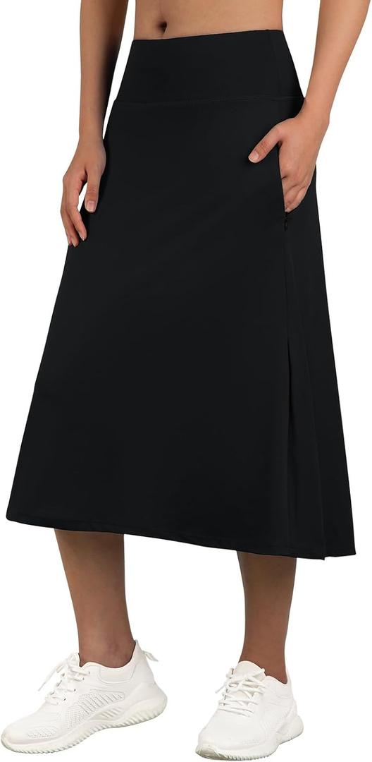 ANIVIVO Women's Midi Length Skorts Skirts with Pockets Modest Skirts 28" Long Knee Length Athletic Skorts (Medium)
