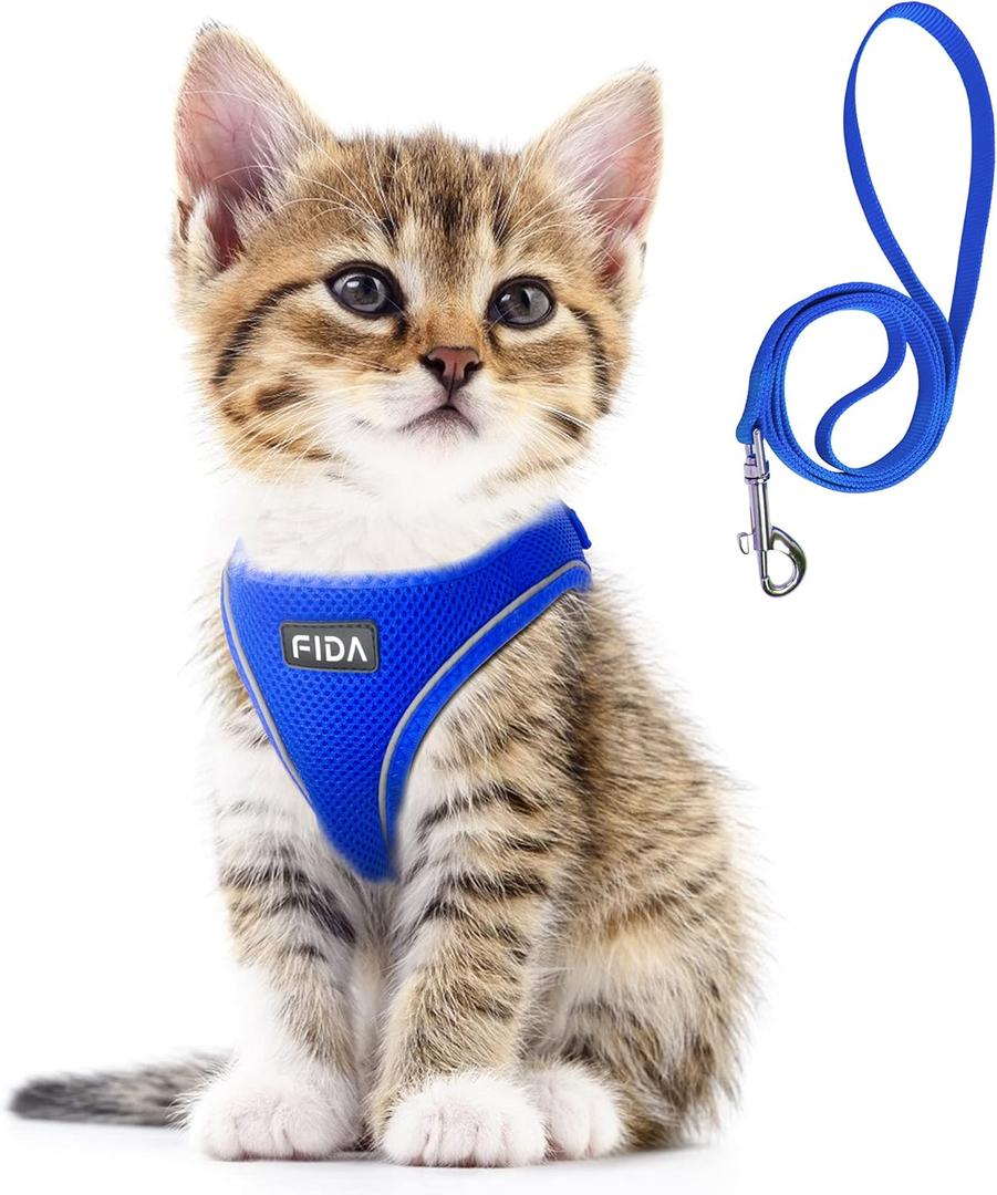 Fida Comfy Dog Harness with Leash, Cat Vest Harness Escape Proof, Breathable Lightweight Soft Mesh, Adjustable Reflective Step-in Harness for Puppy Toy Breeds & Extra-Small Pet (XXS, Blue) (XXS (Neck:11.4"-12.2"; Girth:12.6"-14.2"))