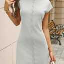 Saodimallsu Womens Button Down Mini Dress Summer Sleeveless Bodycon Casual Knit Short Cardigan Sweater Dresses (Gray, S)
