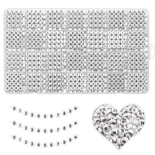 YMSDZHL Alphabet Beads A-Z 1300+Pcs Letter Beads, Acrylic 4x7mm Round Letter Beads Kits,Black Digit and Colorful Smile Beads for Bracelets Necklaces DIY Jewelry Making (Black,1300+PCS)