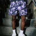 MECH-ENG Men's Graphic Print Mesh Athletic Shorts Basketball Streetwear Lightweight Drawstring Shorts with Pockets (Blue, M)