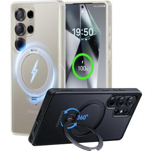 CASEKOO Patented 360 Spin Magnetic Stand for Samsung Galaxy S25 Ultra Case [18FT Military Drop Protection] [Compatible with MagSafe] Translucent Slim S25 Ultra Case 6.9'' 2025, Translucent White