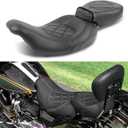 Low-Profile Leather Seat Pillion Passenger Rider Seat Set Compatible with Harley Touring Road King Street Glide Road Glide Electra Glide CVO 2009-2023 (Black stitching)