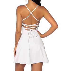 QINSEN Womens Two Pieces Tennis Dress with Shorts Workout Open Back Active Golf Dresses (White, L)