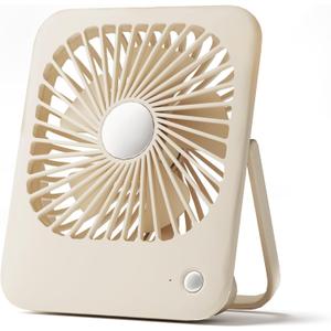 Quiet Desk Fan, Small Portable Personal Fan with 2000mAh Rechargeable Battery, 3 Speed Mini Fan, 180° Foldable for Office, Sleeping and Travel (Cream White)