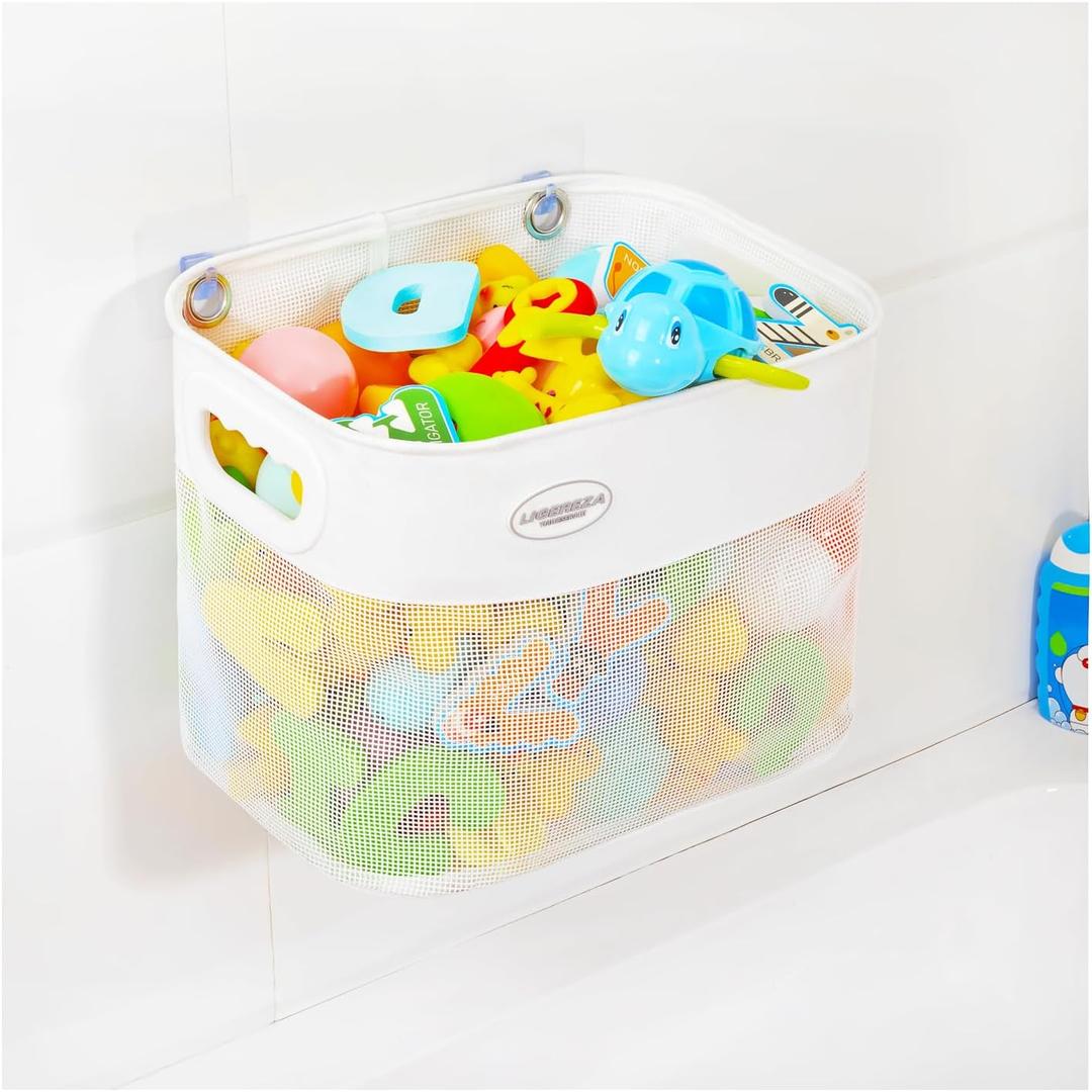 Quick Scoop Baby Mesh Bath Toy Storage, 2X Capacity & Large Opening Toy Organizer, Toddler Bath Gift & Bathtub Toy Holder (White)