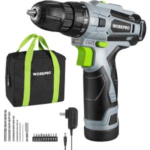 WORKPRO Cordless Drill Driver Kit, 12V Electric Screwdriver Driver Tool Kit, 3/8" Keyless Chuck, Charger and Storage Bag Included (Green)