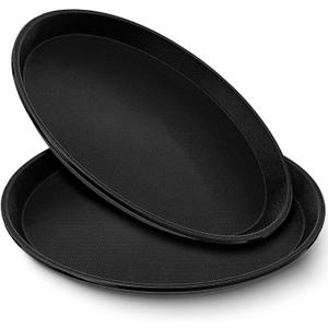 Zopeal 2 Pieces Black Round Restaurant Serving Tray, Plastic Non Slip Surface Food Meals Server Tray with Raised Edges for Home, Kitchen, Restaurant, Cafeteria, Bar (11")