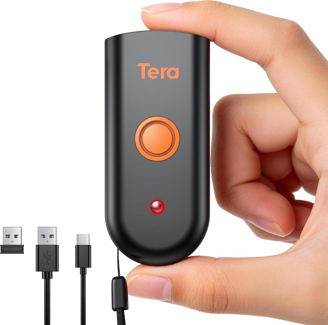 Tera Mini 1D 2D QR Wireless Barcode Scanner, Waterproof Shockproof Pocket Scanner, 3-in-1 BT & USB Wired & 2.4G Bar Code Reader Portable Image Scanner Work with iOS, Windows, Android 1100D