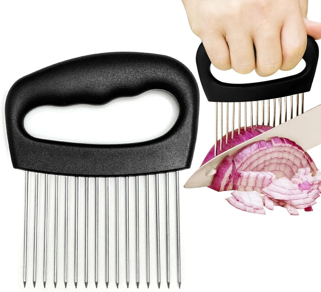 Extra-Large Onion Holder for Slicing, Onion Cutter, Onion Slicer Holder, Stainless Steel Tomato Slicer Vegetable Cutter for Potato, Tomato, Lemon, Meat Tenderizer, Kitchen Food Slicer Guide