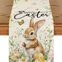 Artoid Mode Bunny Rabbit Butterfly Eggs Flowers Easter Table Runner, Seasonal Spring Kitchen Dining Table Decoration for Home Party Decor 13x108 Inch (Beige)