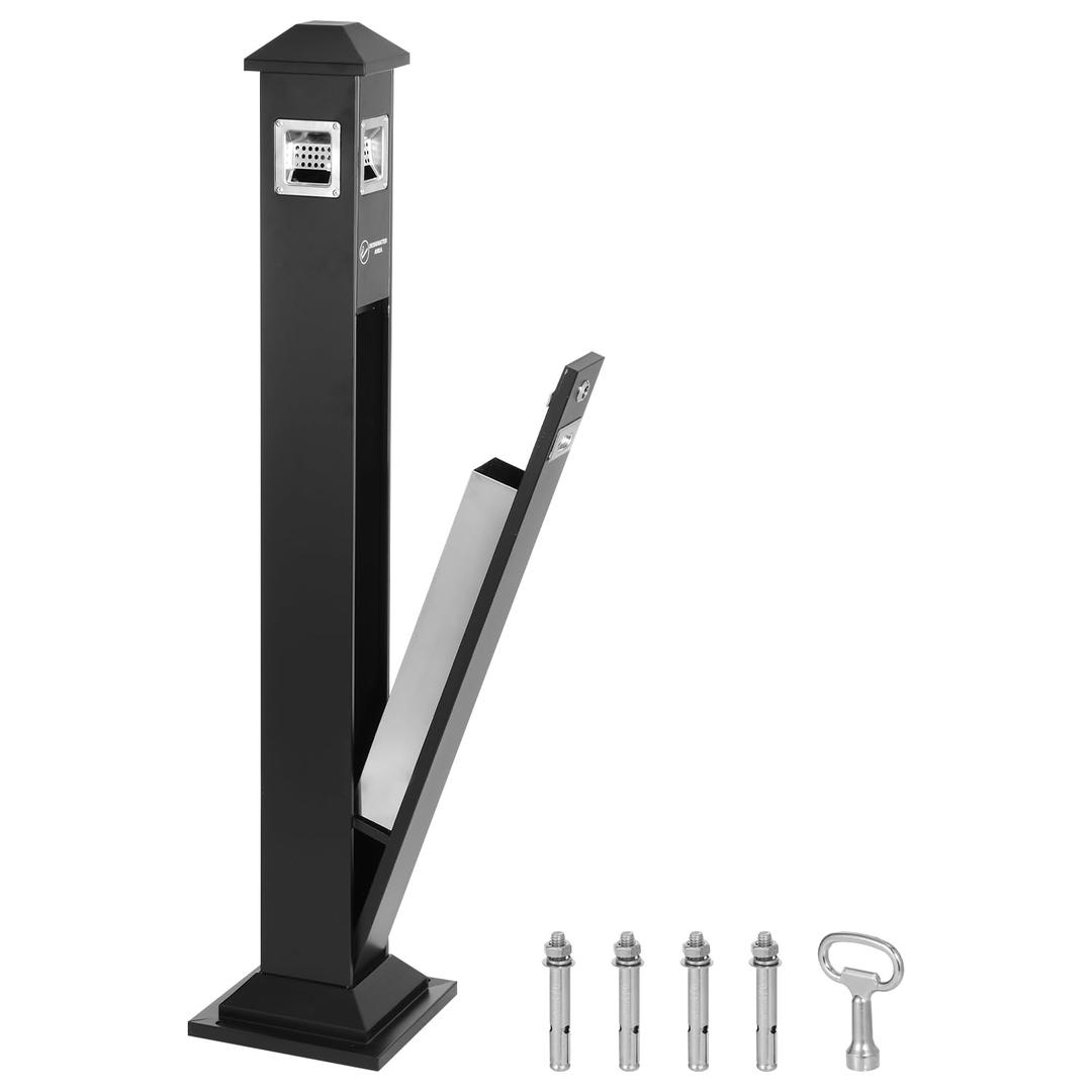 Lockable Outdoor Commercial Butt with 4-Sided Entry & Anchor Kit Heavy-Duty Stainless Steel Ash Disposal Receptacle, Weatherproof Fireproof Design for Patios, Gardens, Hotels Black