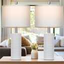 24.5" Modern Ceramic Table Lamps for Living Room ，Farmhouse Nightstand Lamps Set of 2 with White Linen Shade Office Reading Lamp ，Bedroom Lamps for Bedside End Table, Bedroom, Living Room, White