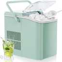 OLIXIS Countertop Ice Maker Machine with Handle, Auto-Cleaning Portable Ice Maker with Basket & Scoop, 26lbs in 24Hrs & 9 Ice Cubes in 6 Mins, 2 Ice Cube Sizes, for Home Party Camping RV, Green (12.3"*8.5"*11.7")