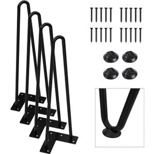 Orgerphy 16inch Black Hairpin Furniture Legs(4PCS) | Heavy-Duty Hairpin Legs End Table Legs| with Screws and 4pcs Bonus Rubber Floor Protectors | Metal Table Legs Desk Legs Furniture Legs for DIYers