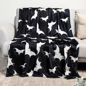 Gothic Bat Pattern Throw Blanket - Soft Flannel, Spooky Home Decor for Couch & Bed (50" x 60").