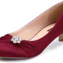 ERIJUNOR Women Closed Toe Comfort Kitten Heels Rhinestones Satin Wedding Evening Dress Shoes (11, Burgundy)