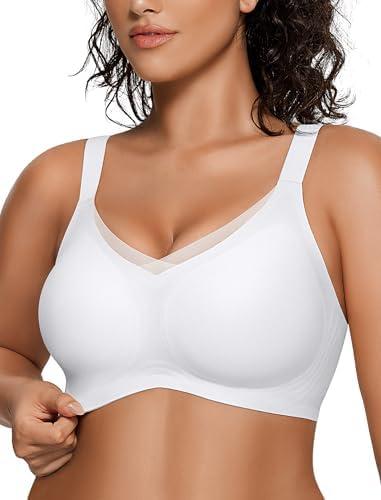 OEAK Womens Wireless Bras V Mesh Comfortable Bralette Supportive Tshirt Bra No Underwire Seamless Push Up Everyday Bras, XXXL