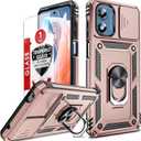 LeYi for Motorola G Play 2024 Case, Moto G Play Phone Case 2024 4G with Slide Camera Cover and Screen Protector, [Military-Grade] Hard Case with Magnetic Stand for Moto G Play 4G, Rose Gold