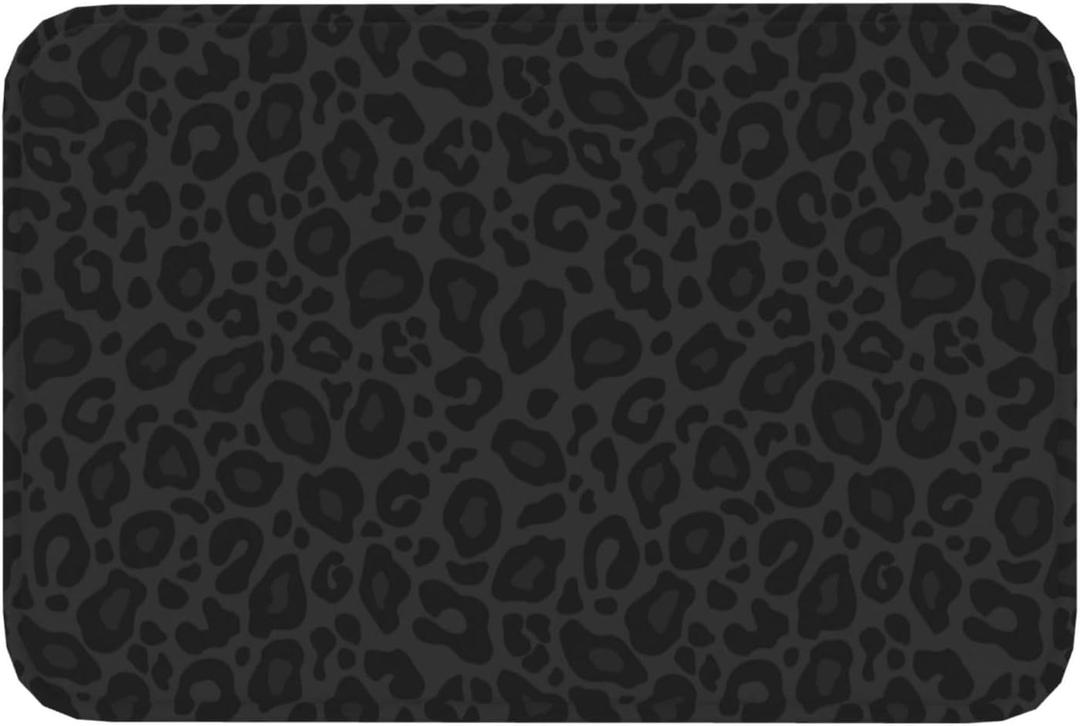 Black Leopard Print Bath Mat 24x16 Inch Non-Slip Soft Microfiber Bathroom Rugs Washable Bathmat, Carpet Rug Entryway Cheetah Decor for Tub Shower Room Floor