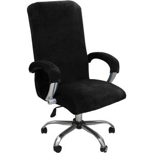 Velvet Plush Office Chair Cover with Armrests - Universal XL Size, Stretch Elastic fit for Desk Computer Chairs, Suitable for Pets and Children Friendly, Washable, Black